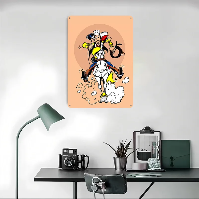 لاكي لوك هورس كاريكاتير طباعة ملصق معدني على ديكورات الحائط علامات القصدير المعدنية القابلة للتخصيص لتزيين الحائط الفني