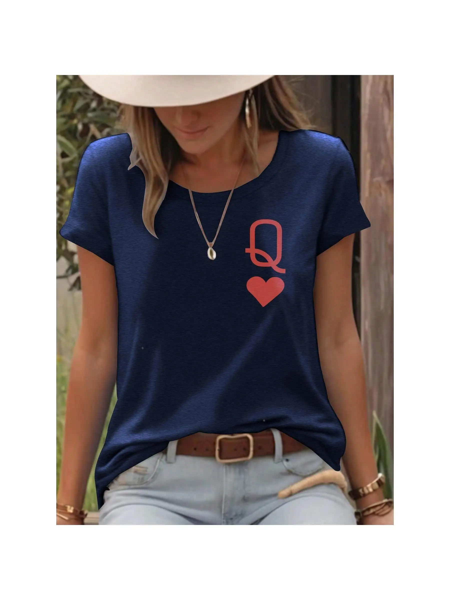 

Love Letter Summer Casual irt round Ne ort Sve Women's Faion Linen Blend Knot Print Embroidery Spring