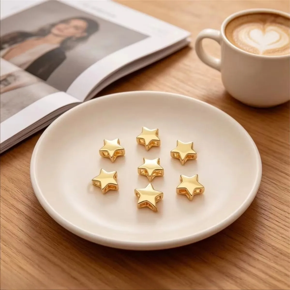 Brass 14K Gold Plated Double Layer Hollow Star Spacer Beads Charms DIY Bracelet Necklace Earring Jewelry Accessories