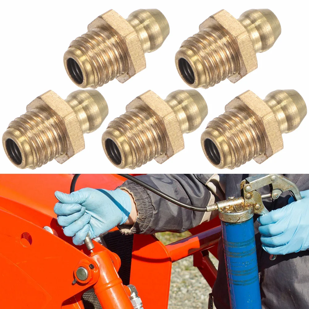 

5Pcs Brass Straight Hydraulic Grease Fitting Accessories M8 X 1mm Thread Grease Fitting Nipple ﻿Car Filling Tool