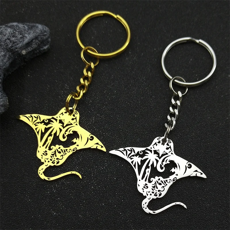 Брелок Manta Ray Sea Devil Fish для женщин и мужчин из нержавеющей стали цвета: золото, серебро, кокосовая пальма, природа, брелок для ключей, ювелирные изделия