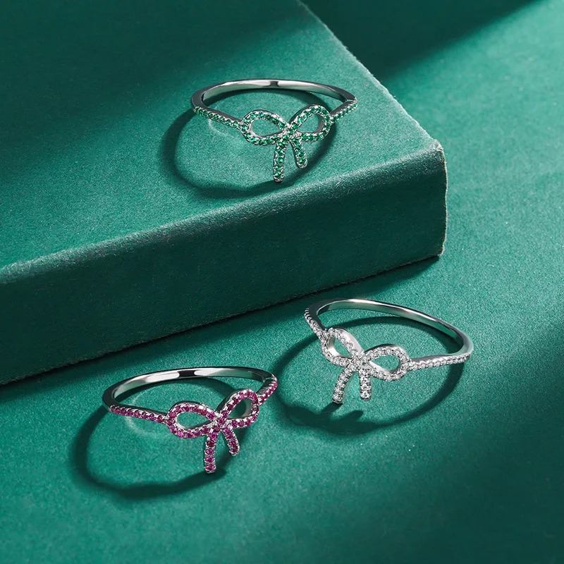 크리에이티브 레인보우 루비 에메랄드 보우 넘버 8 커플 반지, 100% 오리지널 스털링 실버, 발렌타인 데이 선물 쥬얼리
