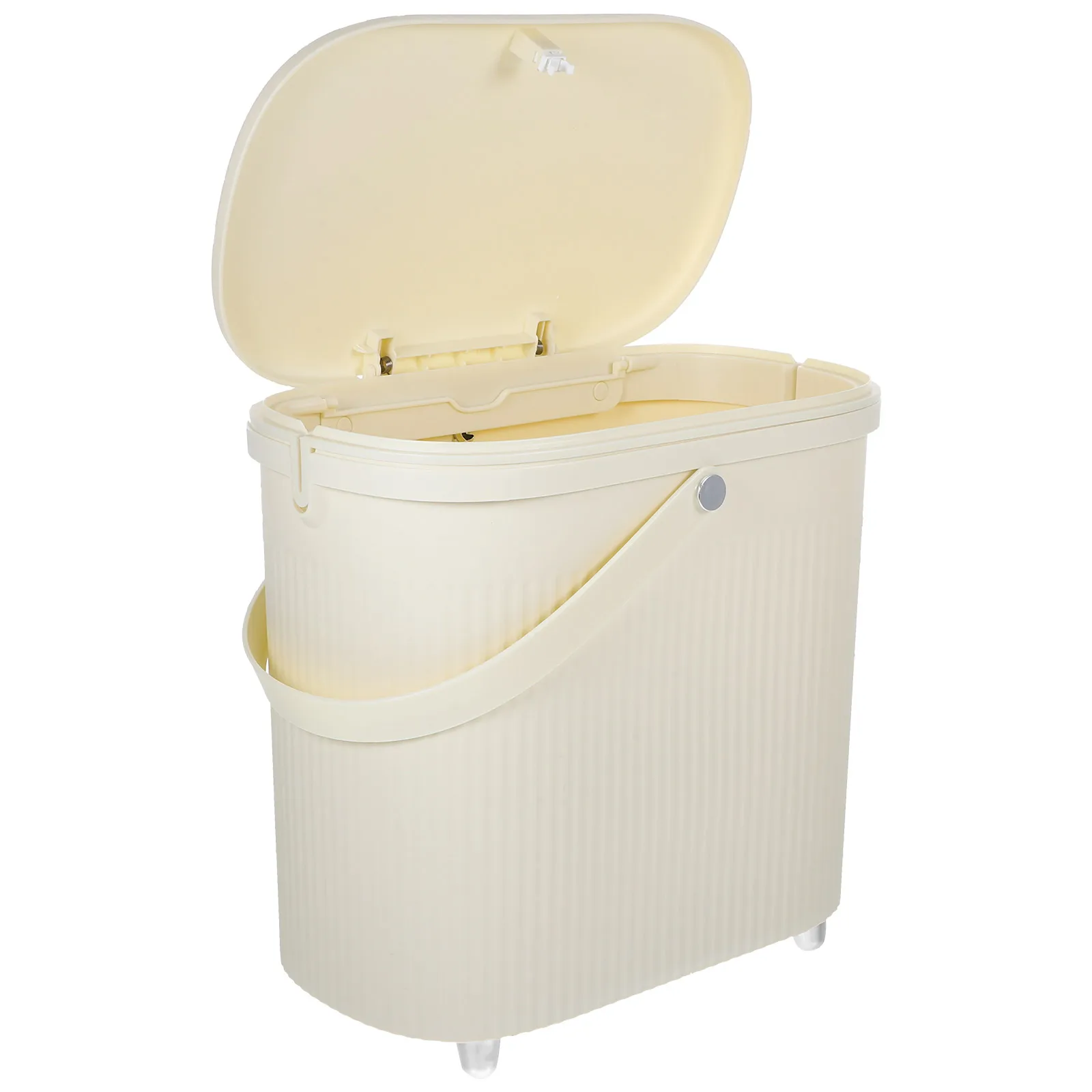 

1pc Slim Plastic Trash Can With Lid Large Capacity Garbage Bin For Bathroom Kitchen Bedroom Office Space Saving Waste Container