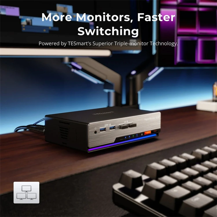 TESmart H D KVM Switch Console 4K 60HZ USB 3.0 Mode de passage pour 3 moniteurs 2 pièces 2 ports KVM vidéo Matriz Switcher