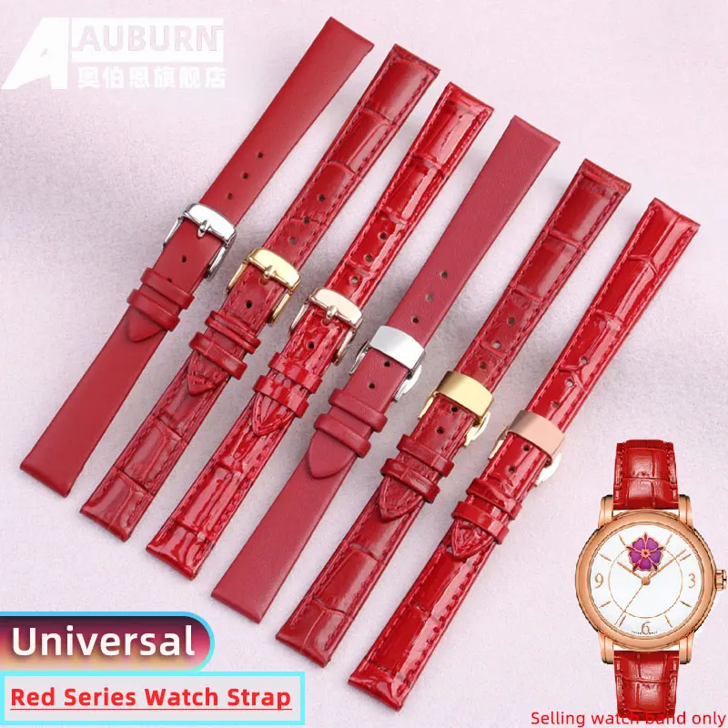 

Red strap genuine leather for Coach Citizen Longines Tissot Casio Ernest Borel strap women leather bracelet 10mm 12mm 14mm 16mm