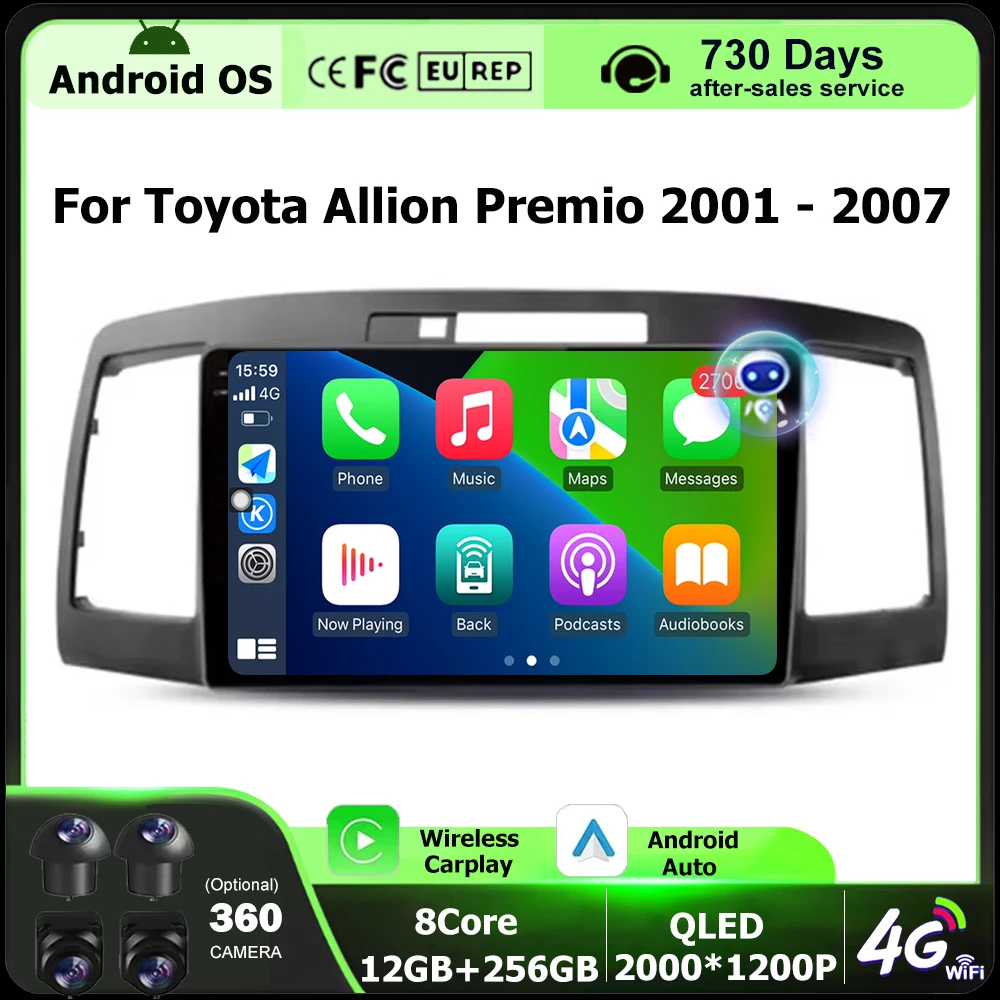 

9'' Android Auto For Toyota Allion Premio 2001 - 2007 Wireless CarPlay 4G WIFI Car Multimedia Radio stereo GPS Touch Screen BT