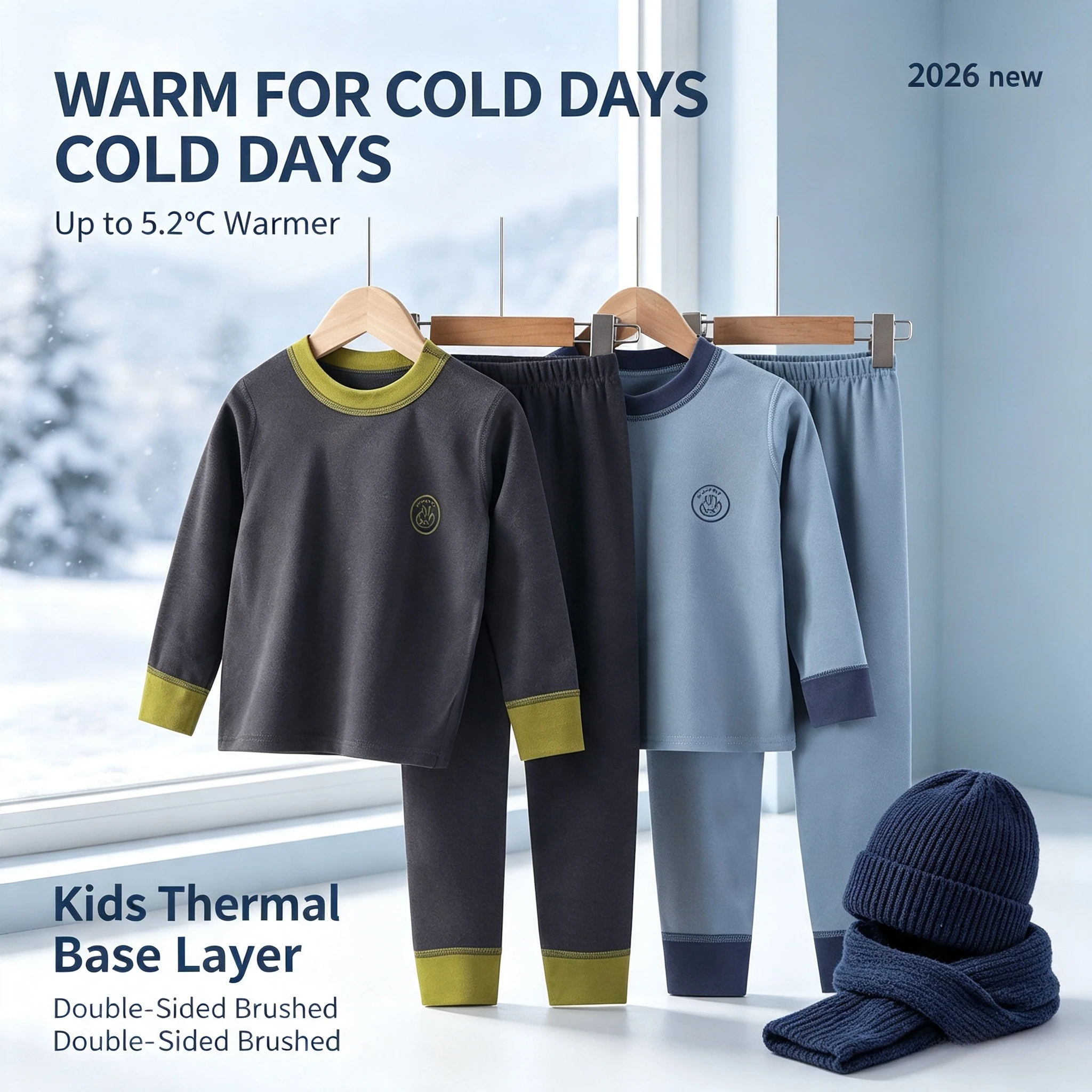 Boys Girls Thermal Underwear Set Double‑Sided Brushed Constant Temperature Warmer Soft Kids Warm Stretchy Base Layer Loungewear