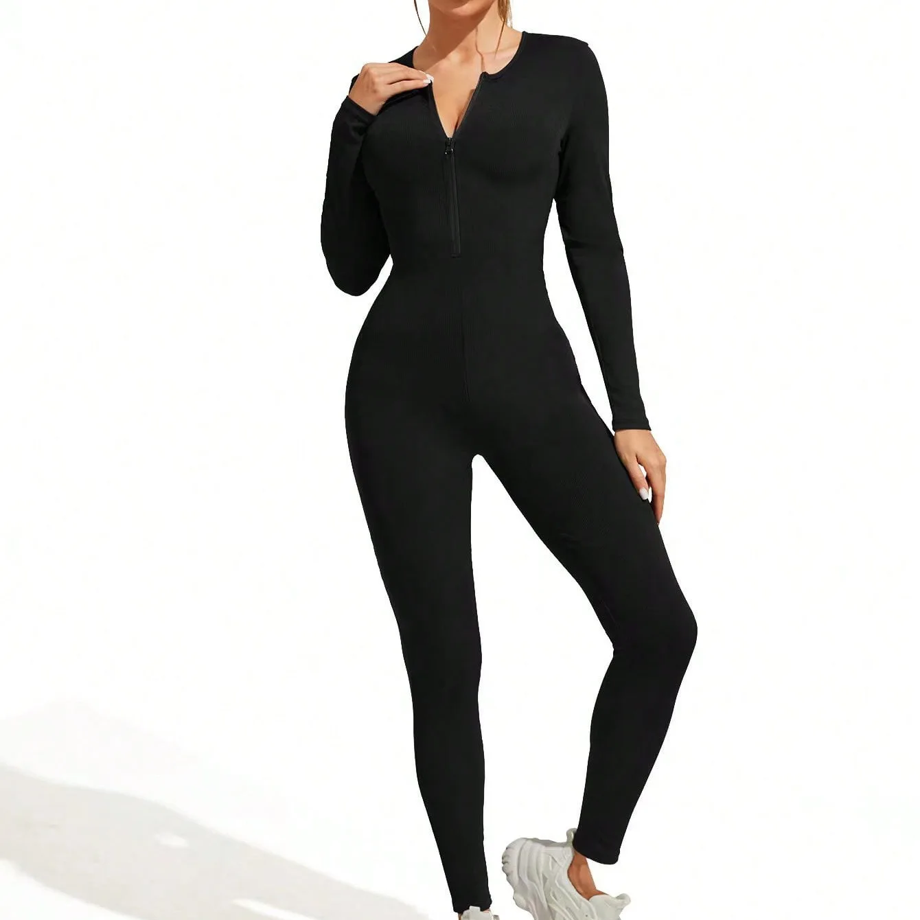 SKinny Women Long Jumpsuits Sexy Female Sport Fitness Romper Summer Long Sleeve Playsuits Yoga Full Body Gym Rumper