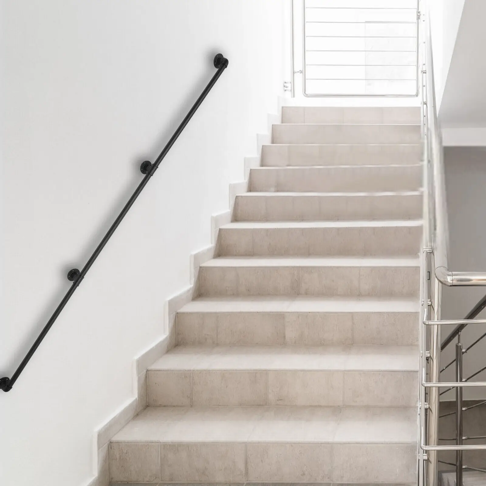 

Hand Rail, 12FT Banister, Wall-Mount Staircase Grab, Galvanized Iron Stair Handrail, 6M Handrail Stair Rail Grab Bar Handle