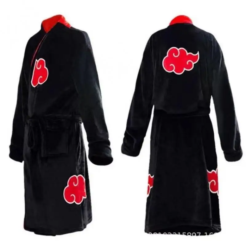 Naruto Robe Akatsuki Anime Uchiha Itachi Generation 4 Fire Shadows Flannel Thickened Bathrobe Thermal Nightgown for Young Pajama