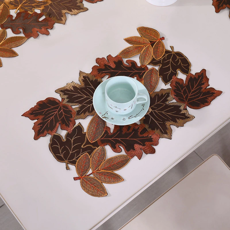 1pc outono maple leaf bordado corredor de mesa oco para fora reunido marrom maple design rústico fazenda ação de graças harvas