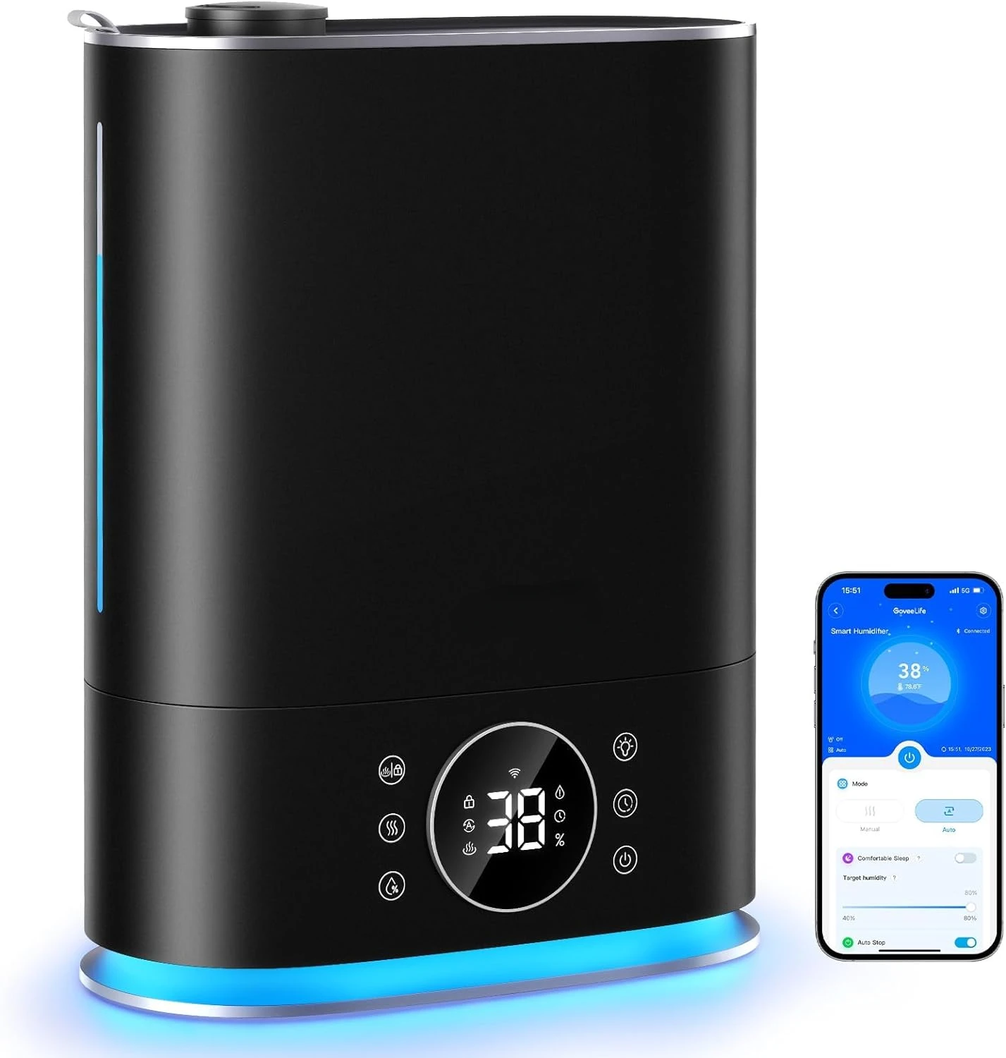 

Smart Humidifier, Top Fill 7L Warm & Cool Mist Humidifiers for Bedroom, 70H Runtime, Auto Shut-Off, RGB Light,WiFi Air Humid