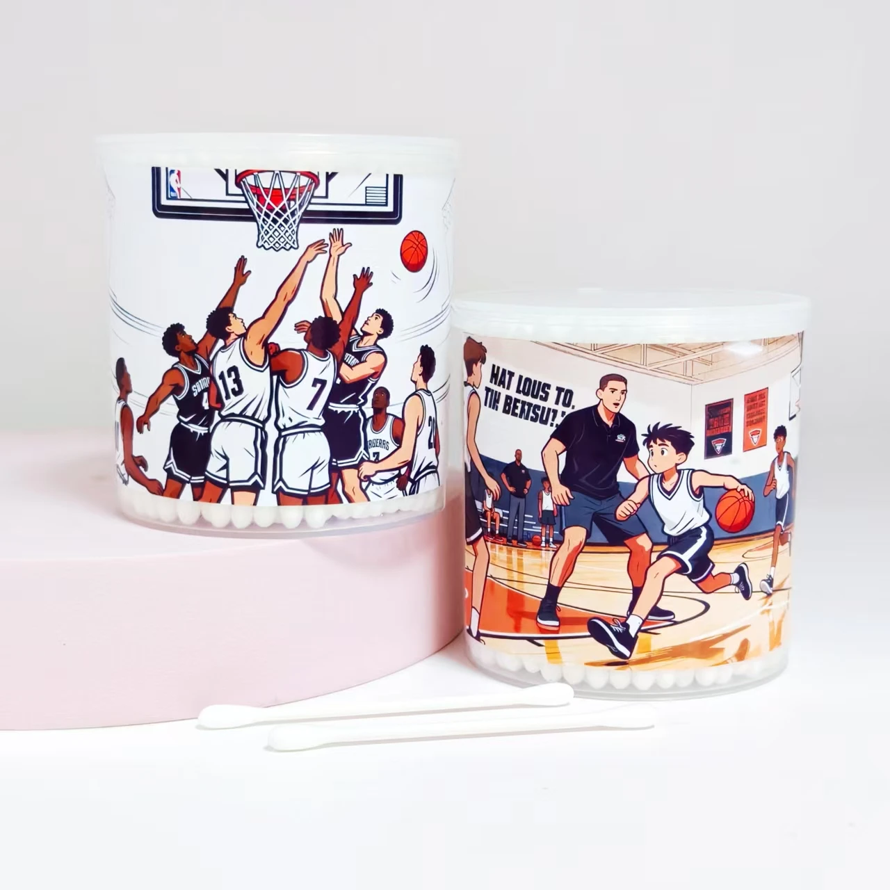 Tampone di cotone bianco a doppia testa con motivo a tema basket da 200 pezzi/400 pezzi