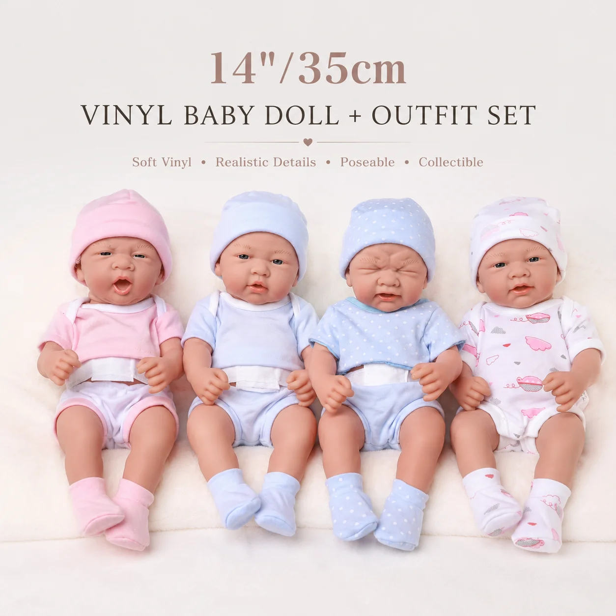 14 Inch 35cm Vinyl Reborn Baby Doll with Clothes Realistic Newborn Expression Soft Body Outfit Set Kids Birthday Gifts Toy Play