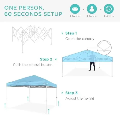 8x8ft Pop Up Canopy Tent, Outdoor Shade, 1 Person 1 Minute Set Up, Carry Case, 4 Weight Bags - French Blue/White