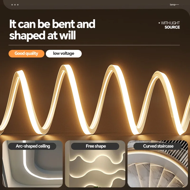 LED silicone light strip, linear light strip, embedded, 24V, waterproof, flexible, curved shape light