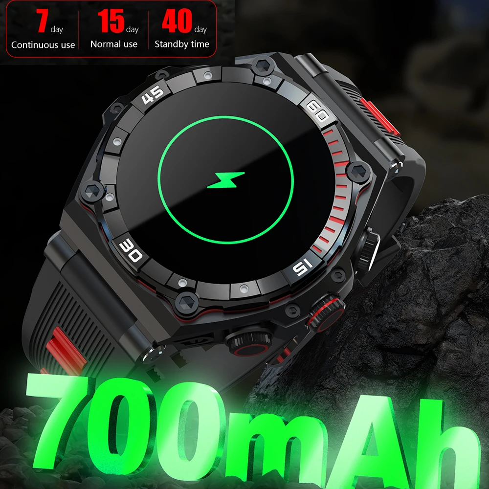 2024 ใหม่ 700MAhแบตเตอรี่ 1.43 "หน้าจอAMOLEDสมาร์ทนาฬิกาผู้ชายฟันสีฟ้าโทรIP68 กันน้ํากีฬาฟิตเนสกลางแจ้งSmartwatch