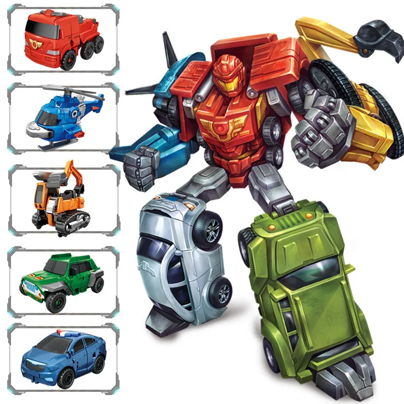 New 5-in-1 Transformation Robot Autobot Toy Model Simulation Airplane Excavator Car Children Boys Combined Toy Model