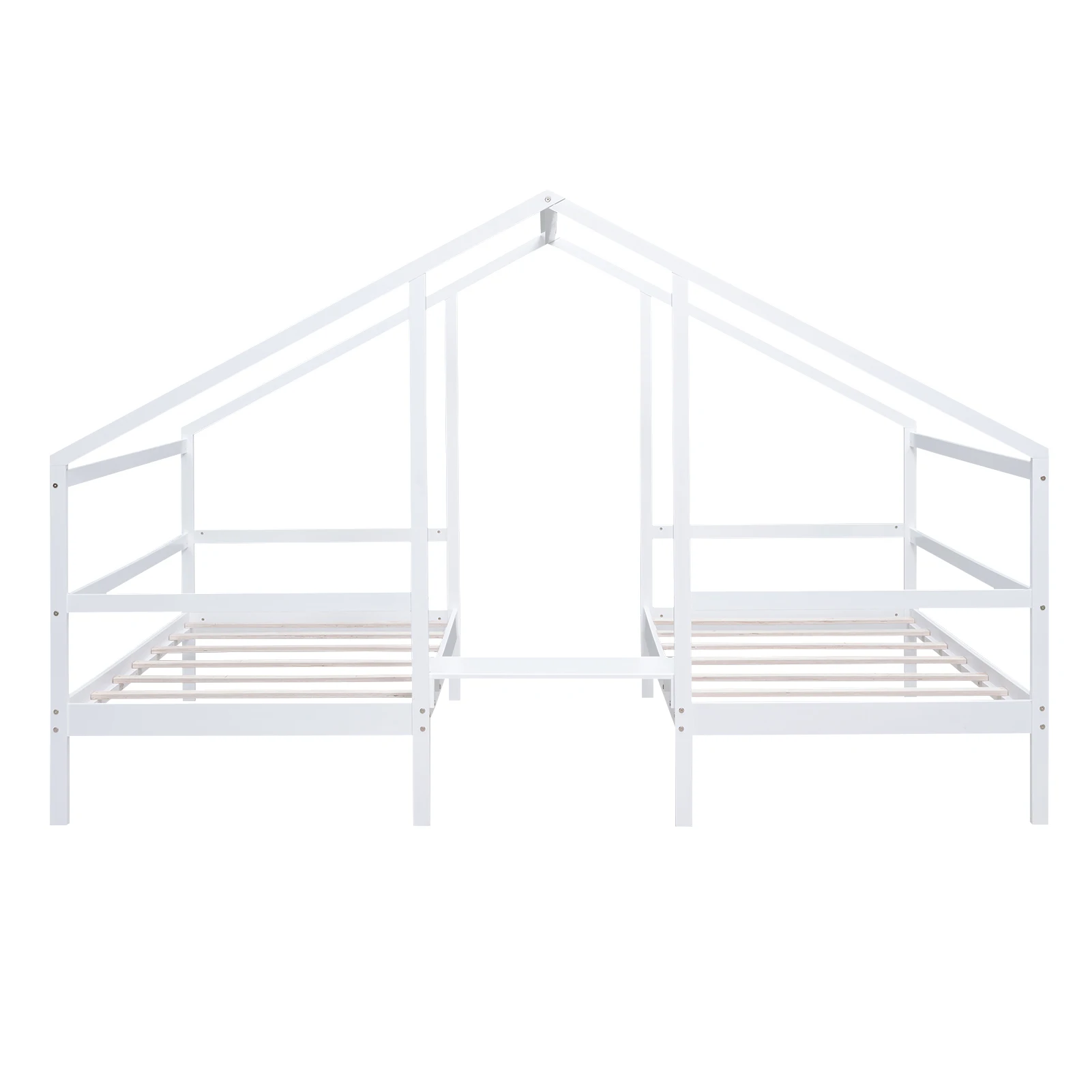 

Double Twin Size Triangular House Beds with Built-in Table,White
