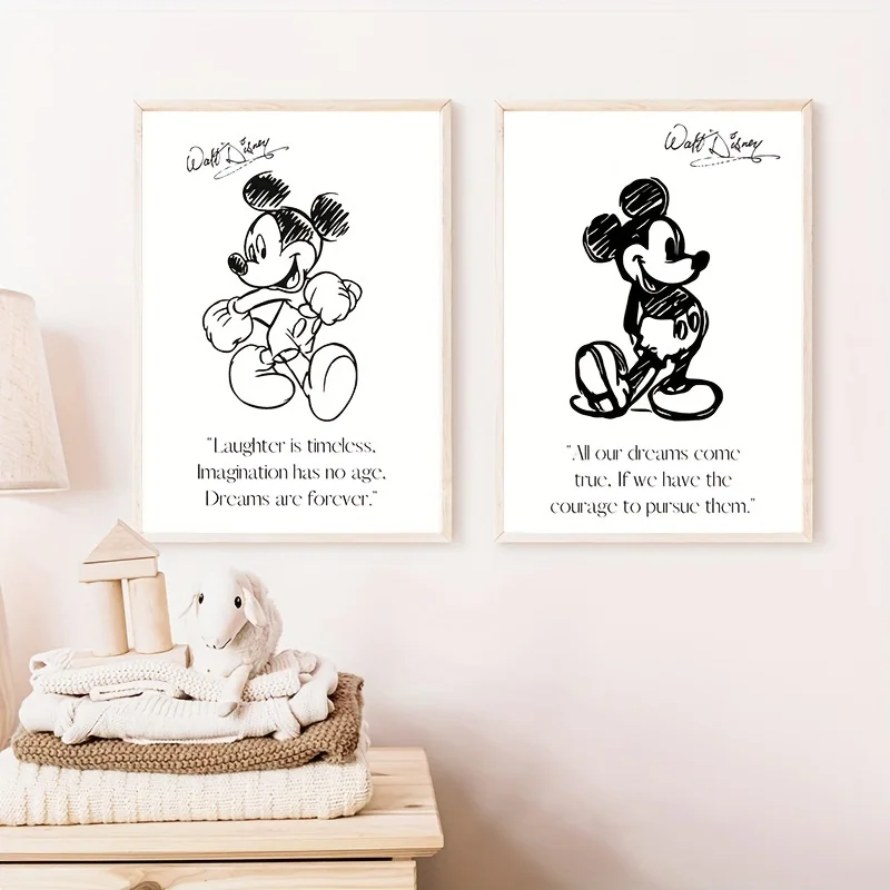 Mickey Mouse Minimal Art Prints Black and White Sketching Poster Mickey Quote Canvas Painting Kids Room Wall Pictures Decor