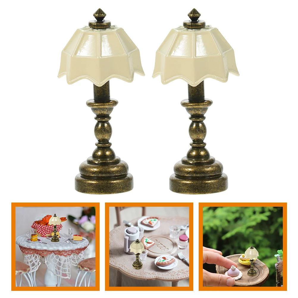 

2 Pcs House Micro Landscape Model Lights Mini Miniature Lamp for Accessories Alloy Creative Furniture