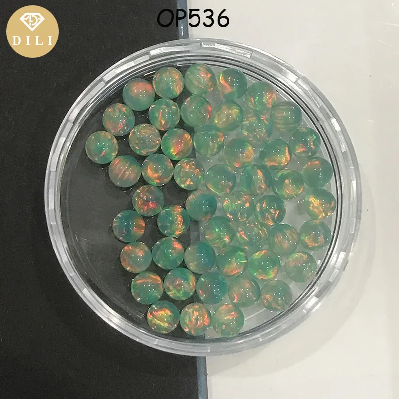 20pcs/Lot OP536 Semi-Transparent Green Color Lab Created Ball Cut Aurora Jelly Sphere Opal Gemstone Bead