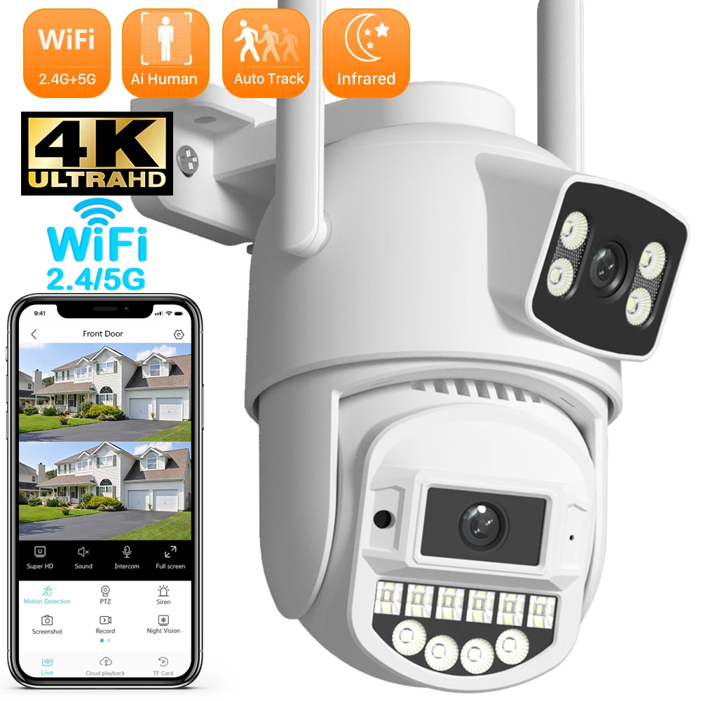 

10MP 2.4G+5G Wifi Camera Dual Lens Dual Screen Human Detect Auto Trackt Wireless 5K 8MP Outdoor Onvif Security Protection O-Kam