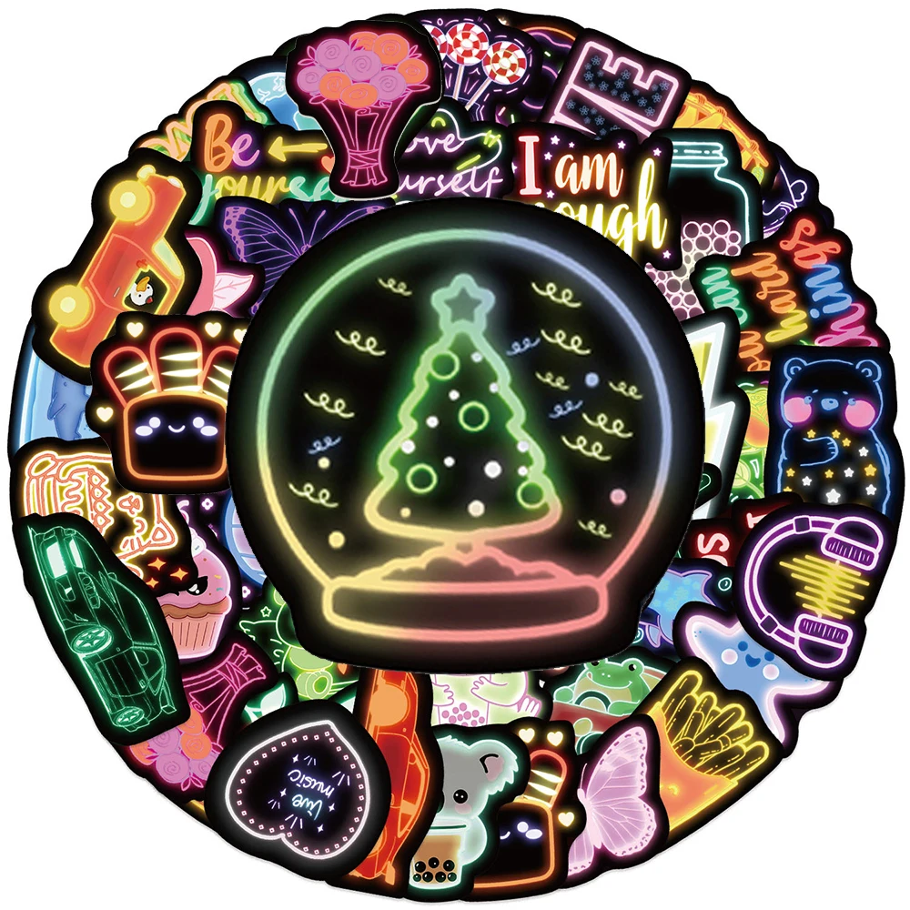 

10/30/50pcs Funny Cartoon Neon Light Stickers INS Style Graffiti Sticker for Skateboard Phone Luggage Cute Waterproof Decals Toy