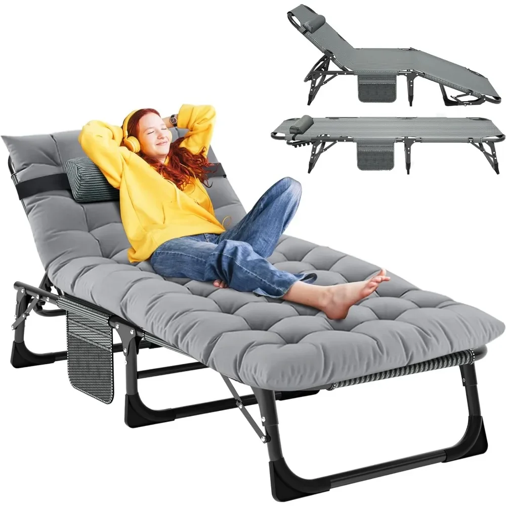 Folding Chaise Patio Lounge Chair, Outdoor Reclining Patio Chairs, Heavy Duty Patio Chaise Lounges