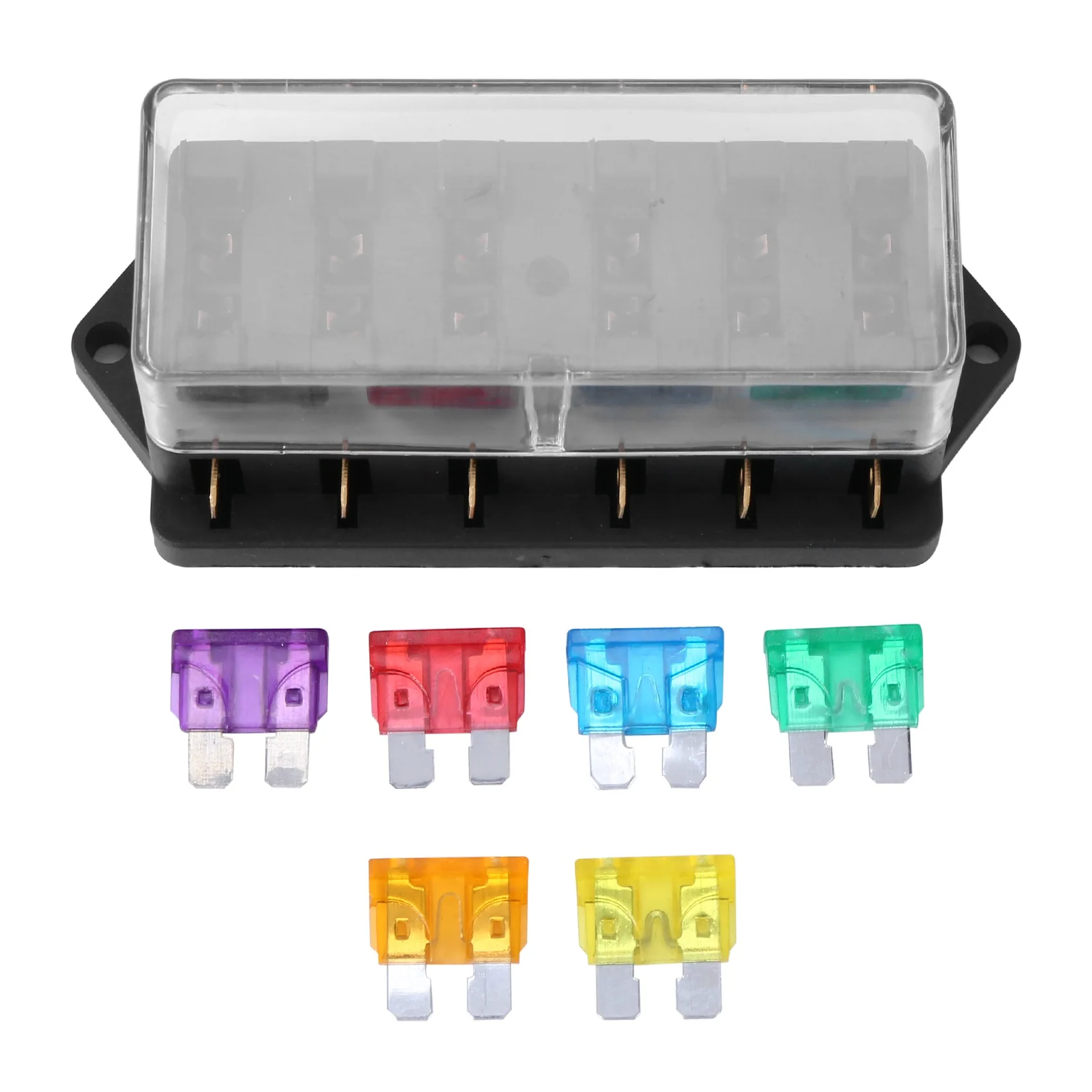 

6 WAY FUSE HOLDER BOX CAR VEHICLE CIRCUIT BLADE FUSE BOX BLOCK + FREE FUSE