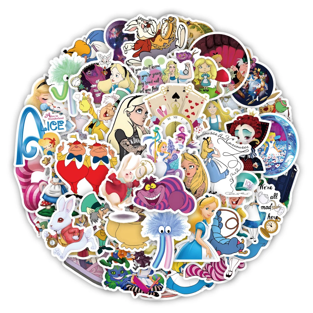 10/30/50pcs Disney Alice In Wonderland Stickers Kawaii Girls Graffiti Sticker Scrapbooking Wall Suitcase Car Decals Decoration