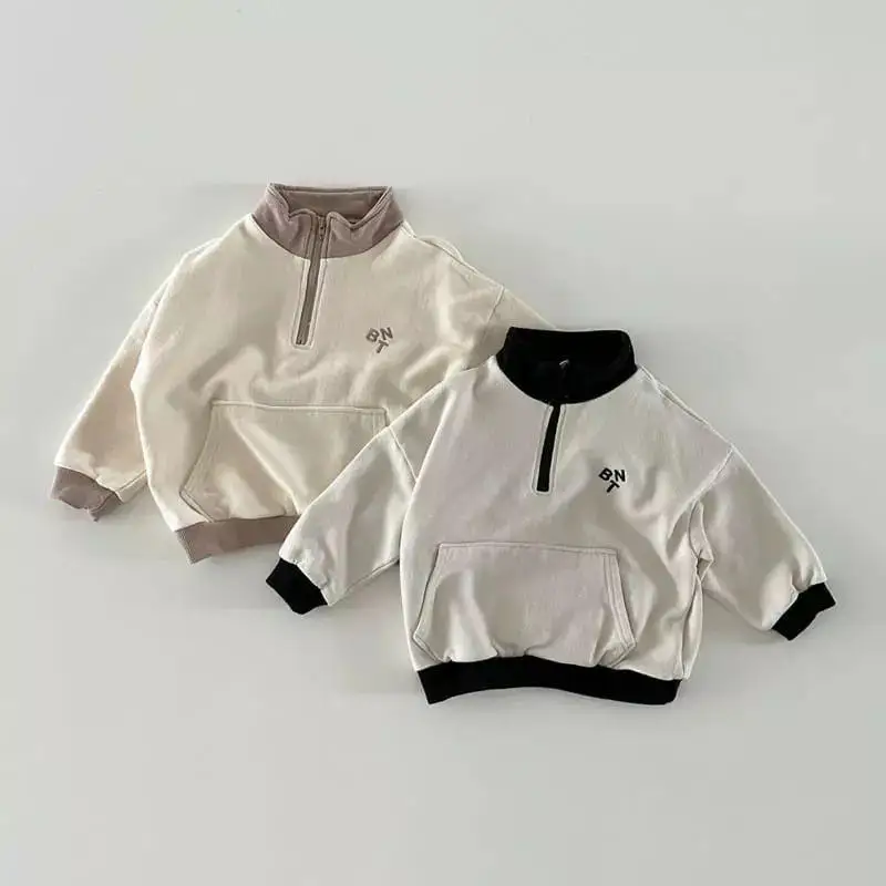 2024 Autumn New Baby Long Sleeve Letter Sweatshirt Cotton Boys Girls Pullover Children Casual Sweatshirt Infant Zipper Tops