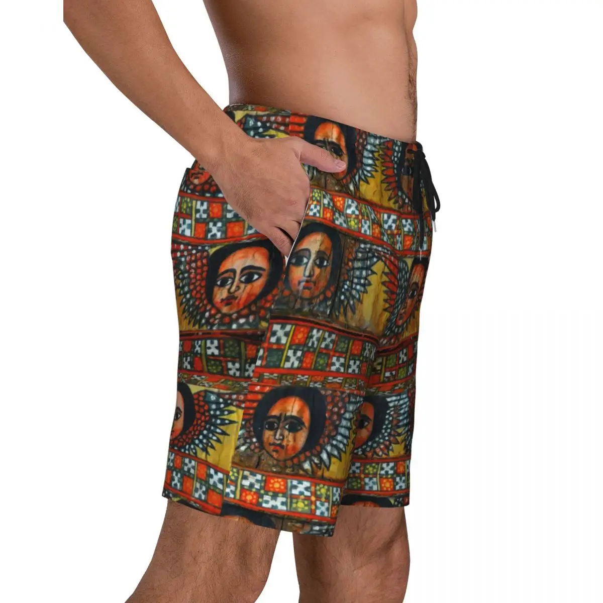 Bañador con estampado artístico de Habesha Etíope para hombre, traje de baño de secado rápido, pantalones cortos de playa