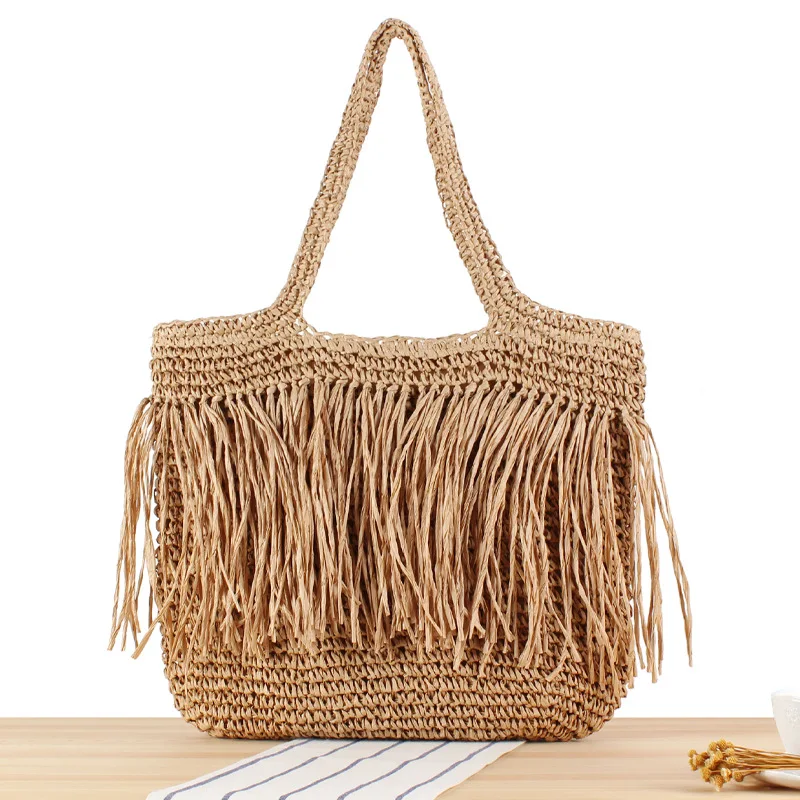 

Summer Chic Fringed Handwoven Bag, Seaside Vacation Fashion Versatile Large Capacity Shoulder Bag, Women Handbags, Beach Bag