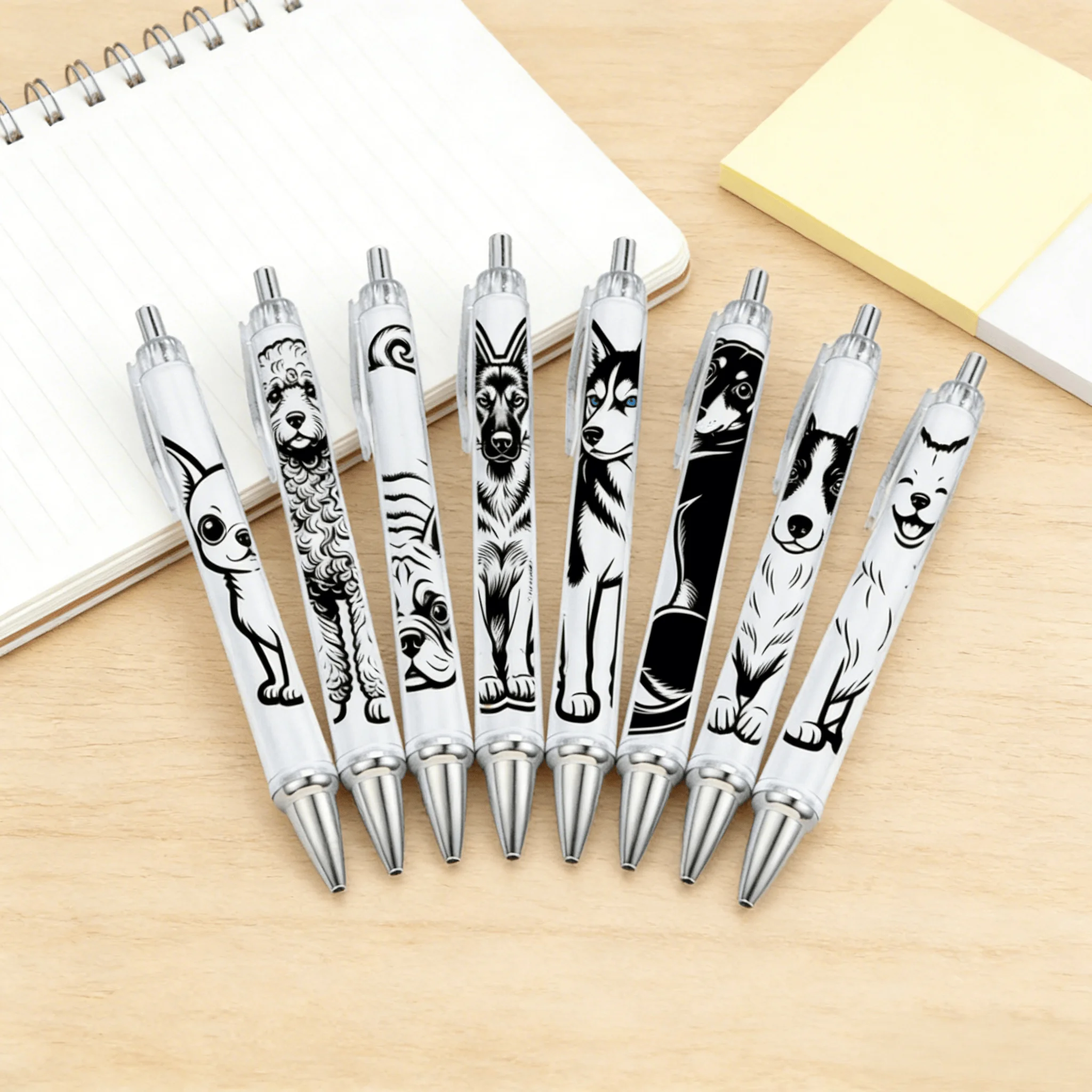 

8PCS/16PCS black pet dog themed roll paper ballpoint pen, dog themed gift pen, extendable and smooth office gift pen