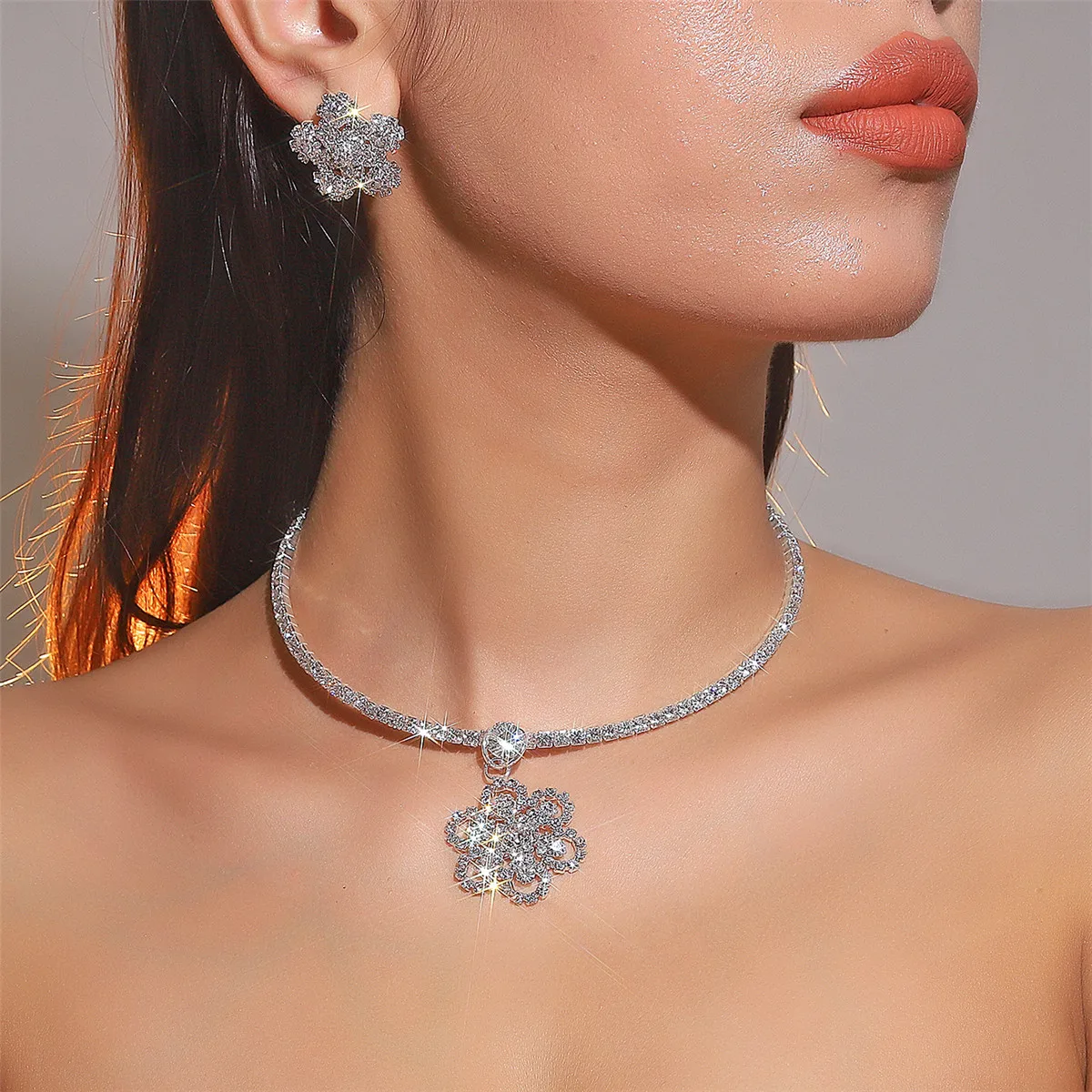 Butterfly Collar Necklace Rhinestone Necklace Earrings Wedding Two-piece Wedding Dress Accessories, Bridal Jewelry Set
