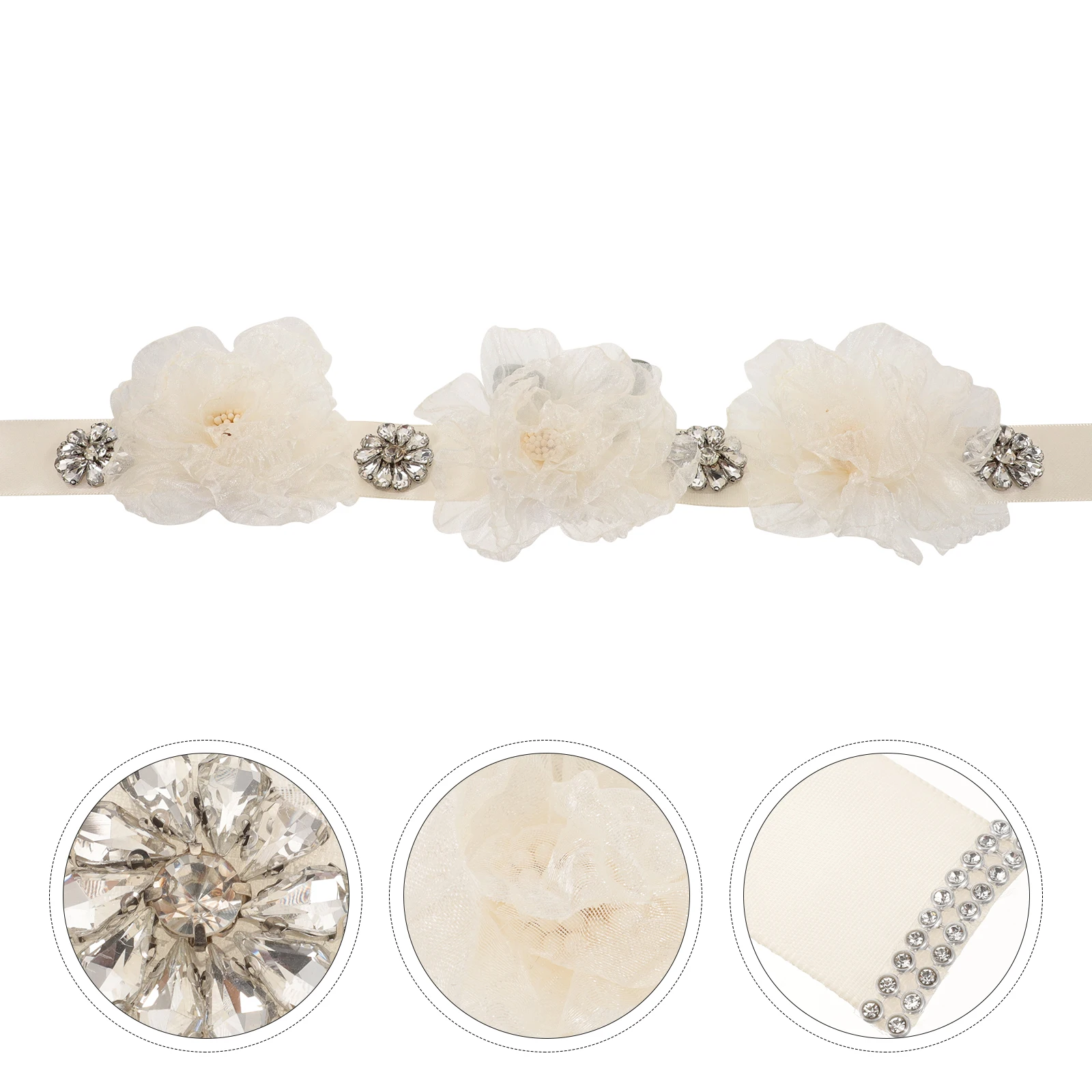 

Wedding Belt Waist Rhinestone Dress Fabric Sash Weaving Flower for Bride Bridal Women's