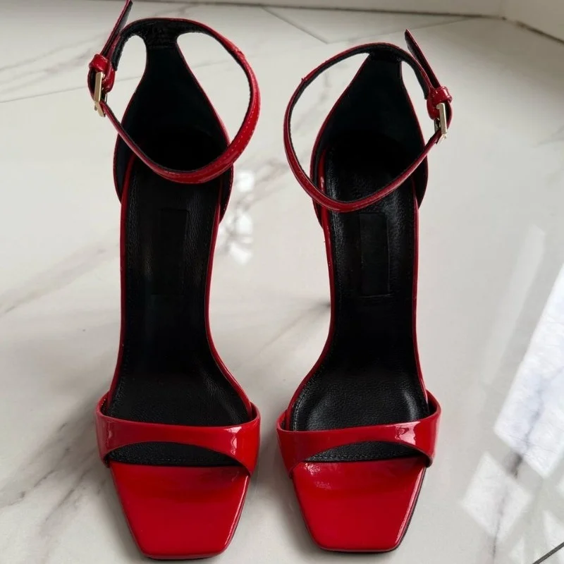 

Newest Women Square Toe Sandals Ankle Strap Thin Heels Formal Banquet Shoes Open Toe Female Evening Bride Footwears
