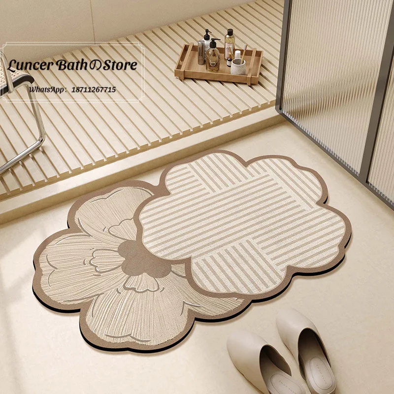 Light luxury soft diatomaceous earth floor mat, bathroom floor mat can be cut, absorbent and quick drying