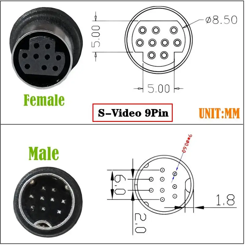 Double Bend Mini DIN 9Pin Male to Male TV Audio Cable 9-Core S Terminal Cable Set Top Box Color Difference Cable S-Video 0.5m-3m