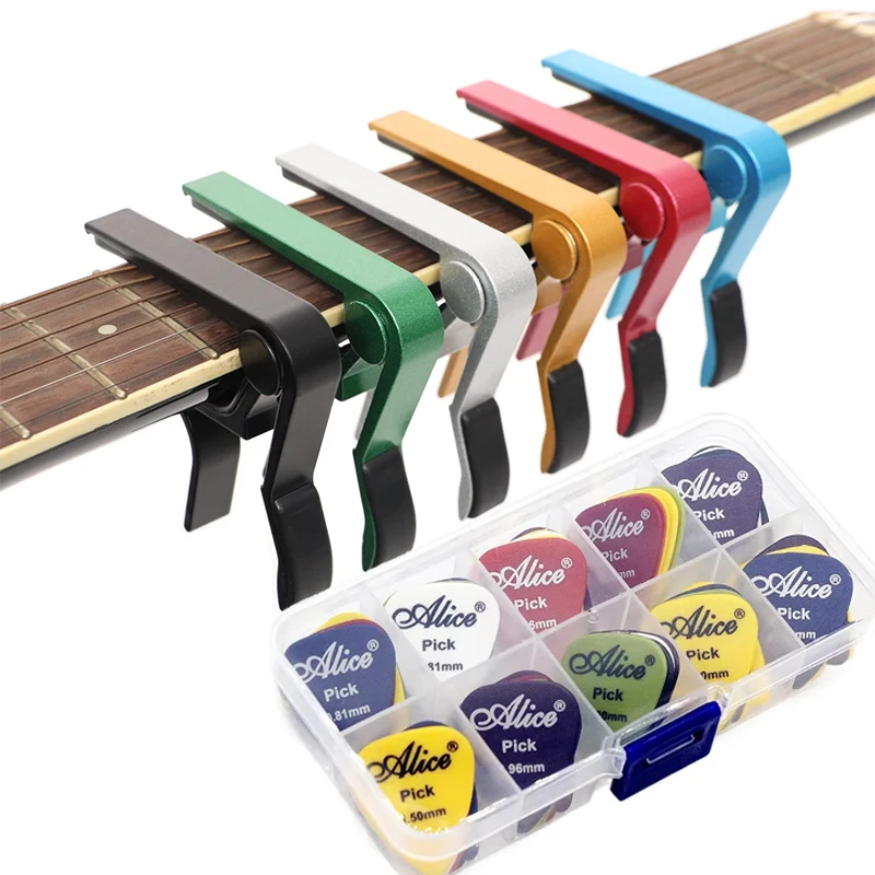 

Guitar Pick and Capo Set Guitar Accessory for Acoustic Electric/Bass/Ukulele Guitar Metal Universal Multifunction Capo TMZ