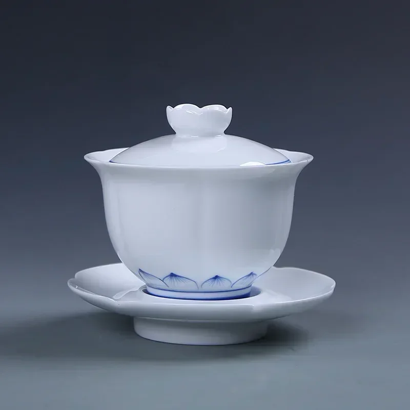 Jingdezhen-Chinese Gaiwan Tea Bowl, Household Porcelain Cups, Beautiful Teaware Teacup and Saucer Set, Ceramic Drinkware Tureen