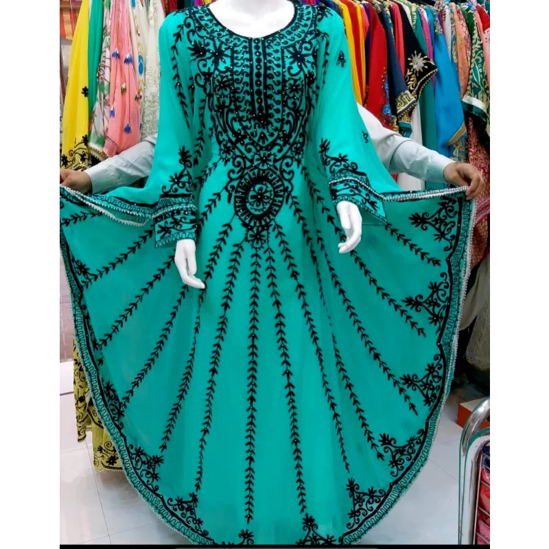 

Turquoise Long Dress Dubai Saudi Arabia Women's Dress European and American Fashion Trends Exotic Clothing