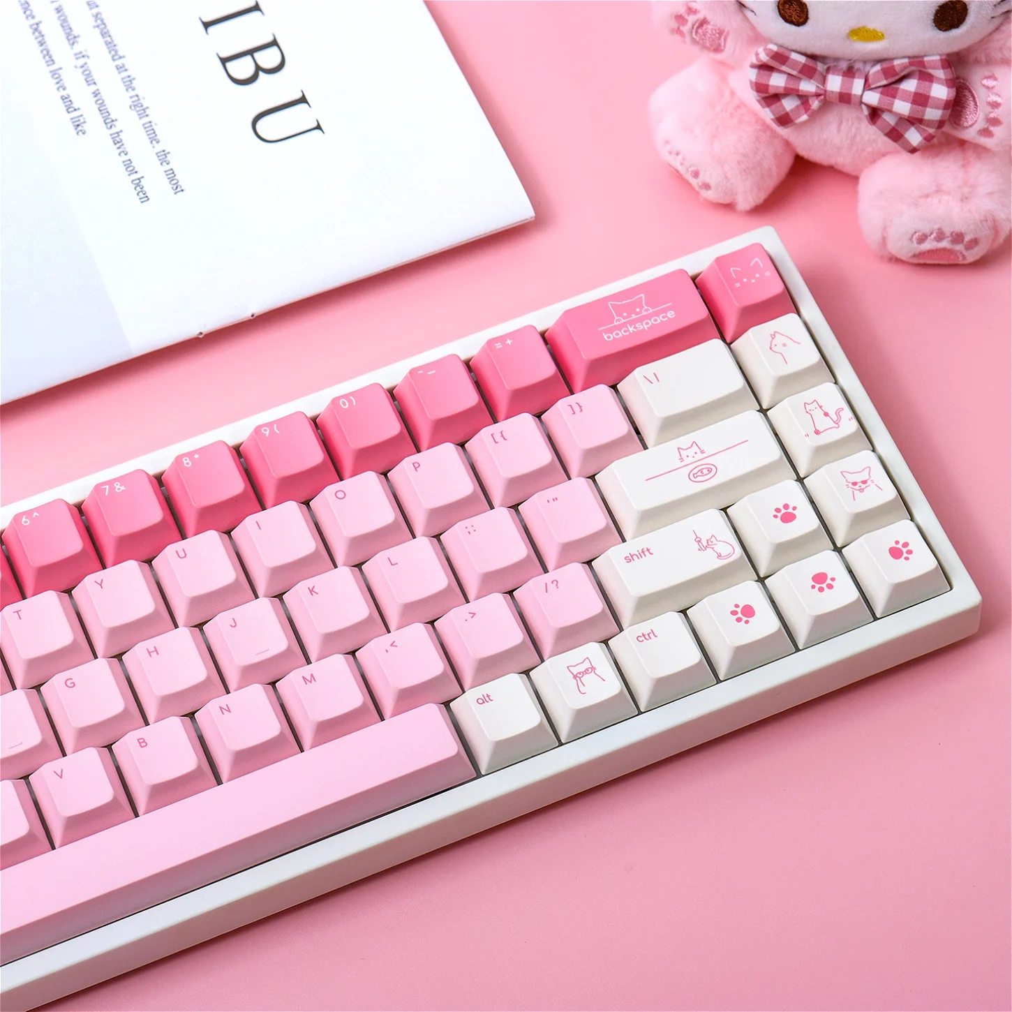 

Cherry Minimalist Cute Pink Keycap MAO KEYCAP SET PBT 137 Key PTB Kitten Keycap HI75 HI8 HI8 68 F99 104 64 Механическая клавиатура