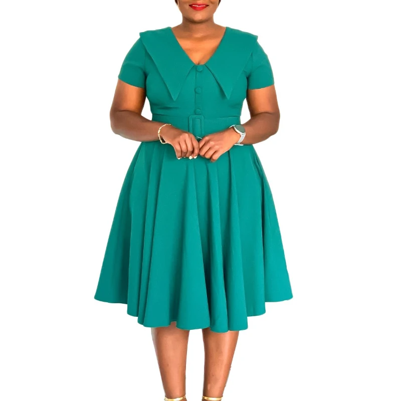 Women Long Dress Dresses A Line Vestidos High Waist Y2k Streetwear Short Sleeve Peter Pan Collar Elegant Splice Party Night