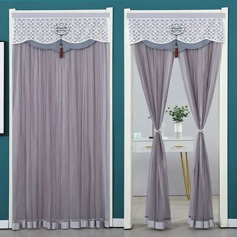 Punch-Free Mosquito Screen Door Curtain, Breathable Bedroom Partition Curtain, Double Layer Opaque Yarn Lace Door Curtain, 1Pc