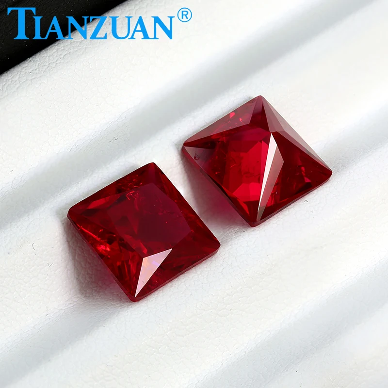 

Lab Grown Ruby Pigeon Blood Red Ruby Square Shape Princess Cut with Cracks and inclusions Loose Stone Beads Jewelry Making