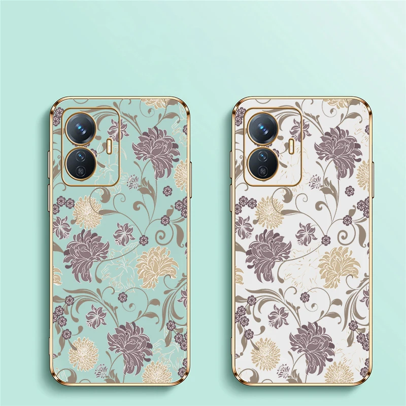 حافظة هاتف واقية مضادة للصدمات لهاتف Vivo V40 V30E V27E V25E V23E V21E V21 V25 V27 Pro V29 V29E غطاء زهور مطلي بالزهور #6