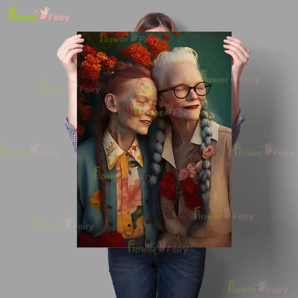 Fashion Older Sisters AI Model Funny Posters Prints Wall Art Canvas Painting Home Decor Wall Pictures For Living Room Unframed