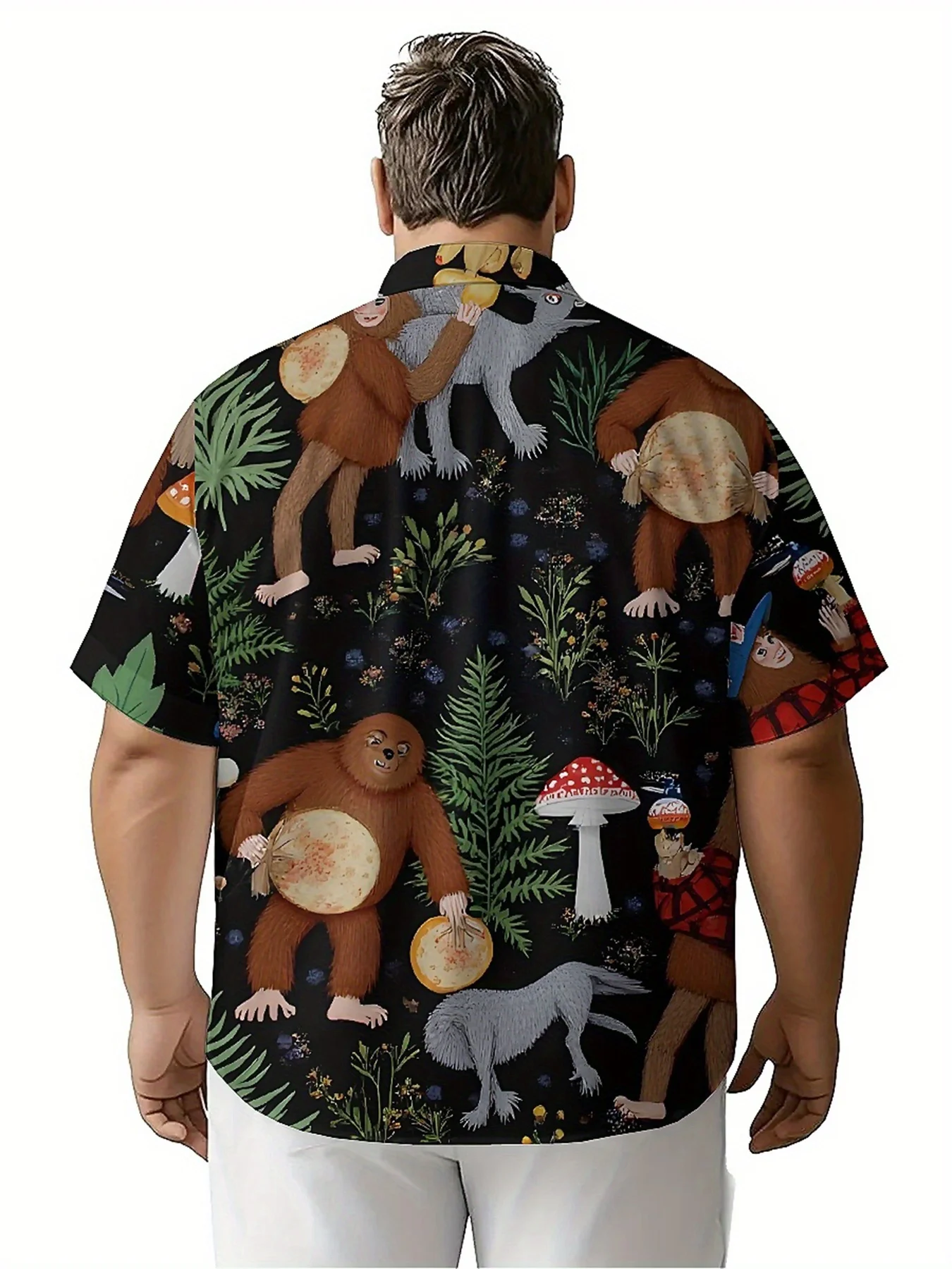 Men's Plus Size Hawaiian Shirts Mushroom Elves Pattern, Unisex Aloha Shirts,New Summer Tops Tee,streetwear